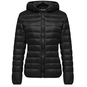 WantDo duck down fill packable black puffer jacket size small